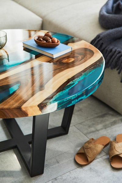 clear epoxy river table